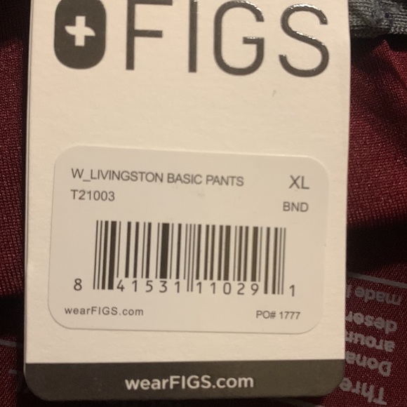 Figs NWT Livingston Scrub Pants XL burgundy - Picture 6 of 6